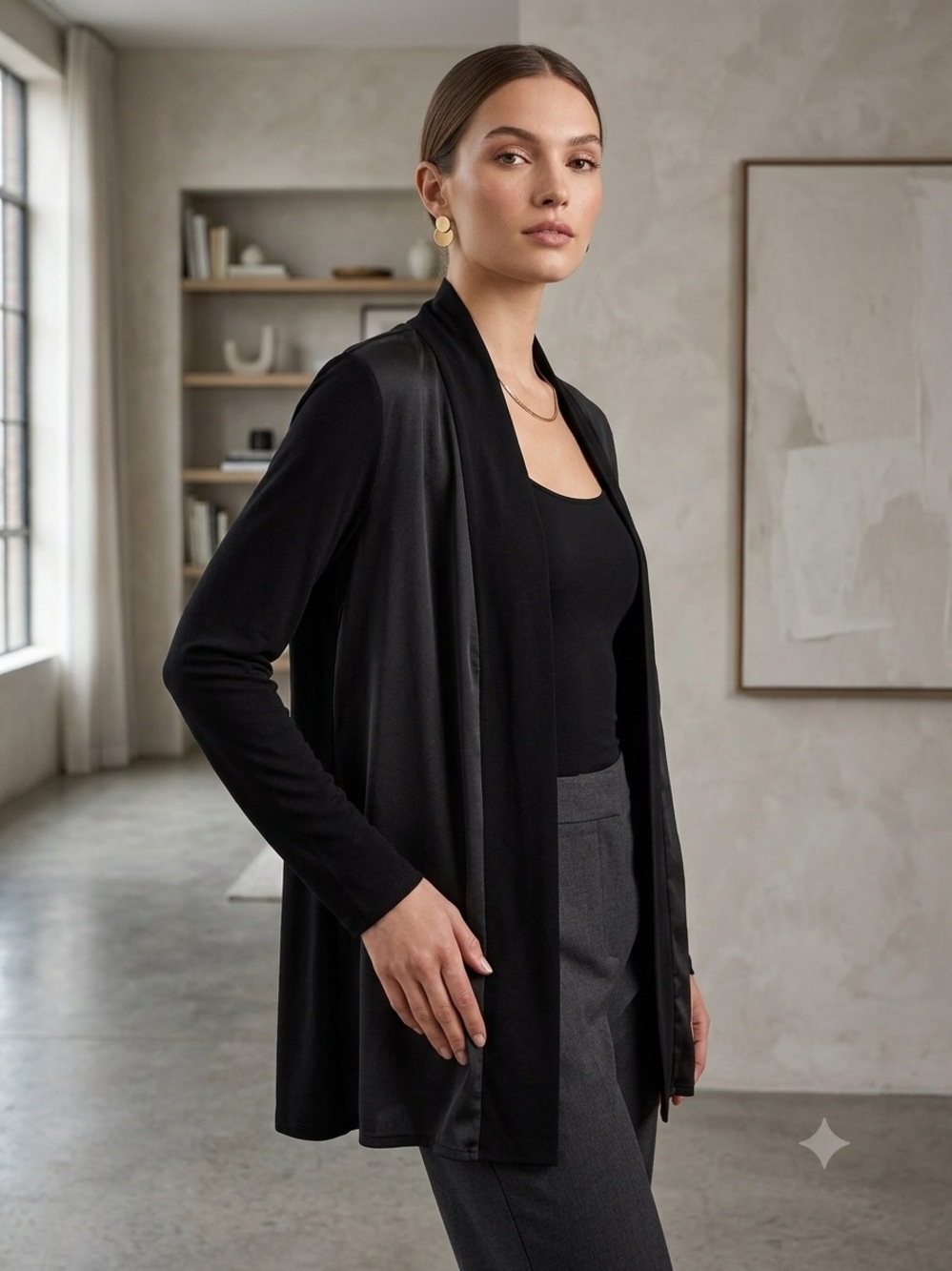 Calvin Klein Black Open Front Drape Cardigan Jacket Stretch Career Layer 3x Plus